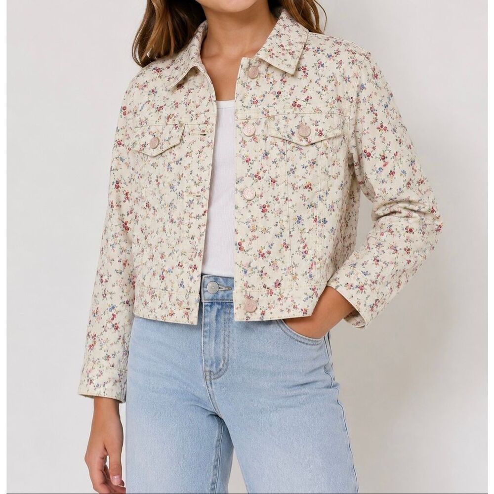 LoveShackFancy for Target Girls Floral Denim Jacket NWT Size Large